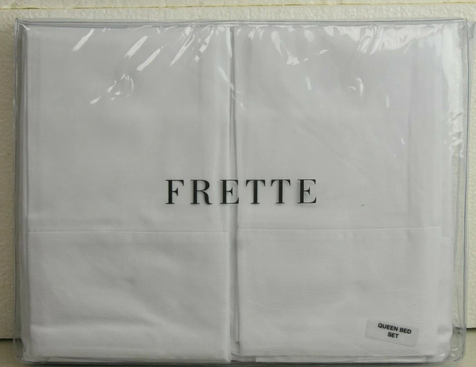 $1500 NUEVO Juego de cama Frette 4 piezas Mathivet Top Sábanas Ajustables Estuches Blanco Puro REINA
