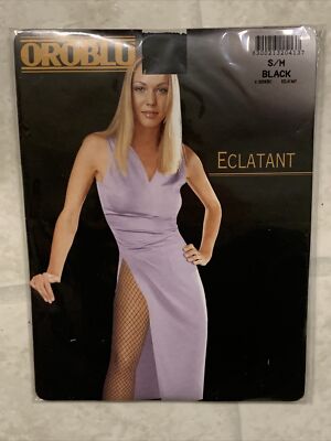 Black Fishnet Stockings Tights S/M Oroblu Eclatant Italy Nordstrom Halloween NIP