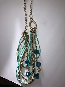Authentic Strands Of Mixed Beads Turquoise Clear Gold Plated Necklace Pearls