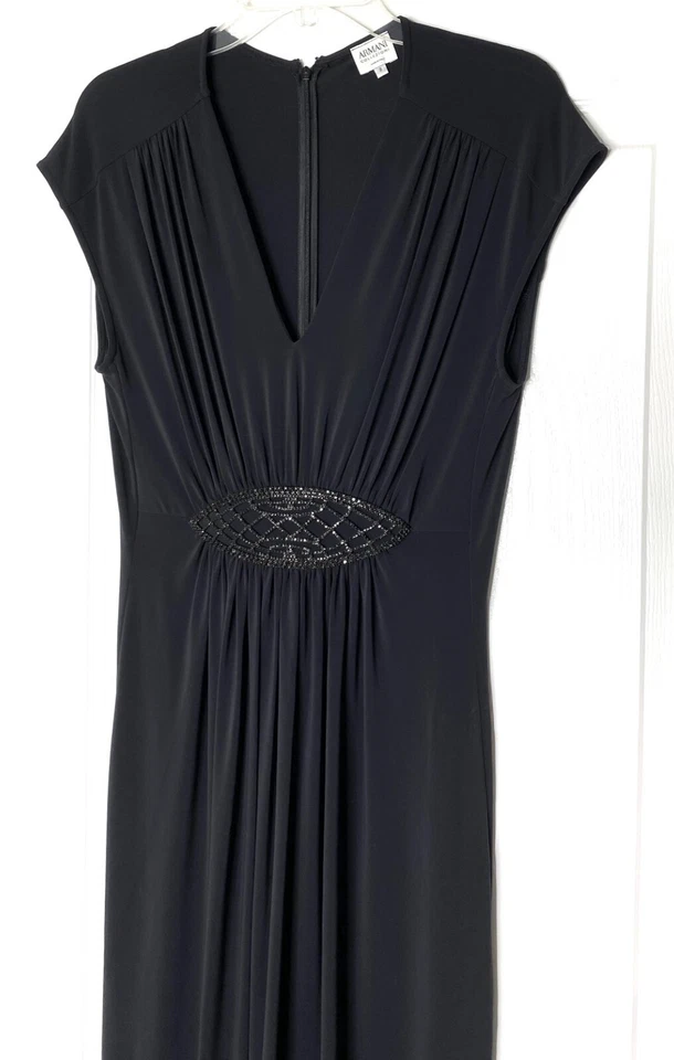 ARMANI COLLEZIONI Italia Jersey Estrás Joya Diamante Broche Vestido Plisado 8 M Foto 3 de 4