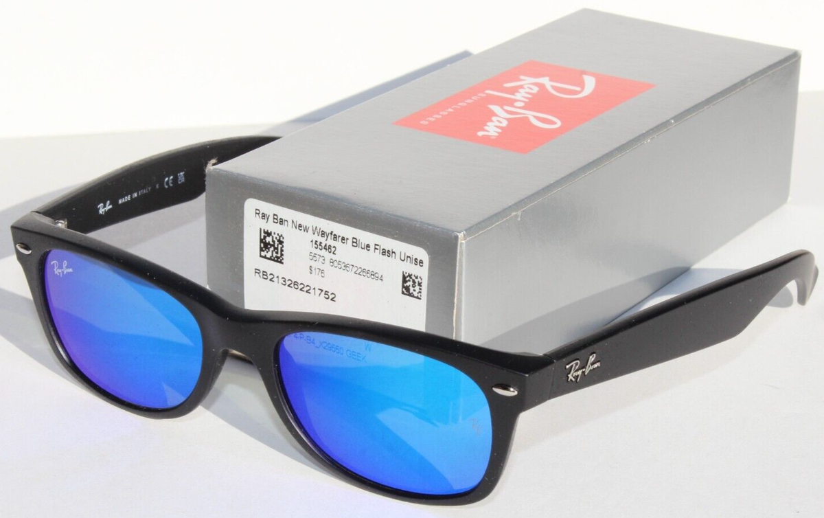 RAY-BAN RB2132 622/17-52 New Wayfarer 52mm Sunglasses Black/Flash Blue NEW  | eBay