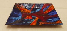 K&uuml;nstler Kupfer Schale/Ablage, handgeh&auml;mmert, Emaillemalerei, 1970er, 11 x 11 cm