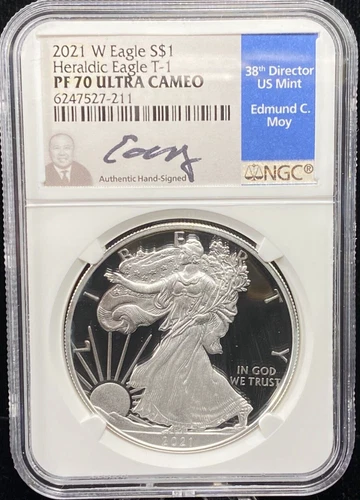 2021 TYPE 1 PROOF AMERICAN SILVER EAGLE NGC PF 70 ULTRA CAMEO MOY HAND-SIGNED