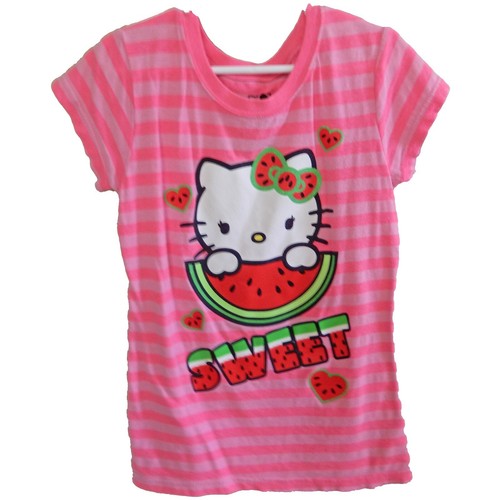 Sanrio Hello Kitty Sweet Watermelon Pink Striped Girls T Shirt Medium 7-8 - Picture 2 of 5
