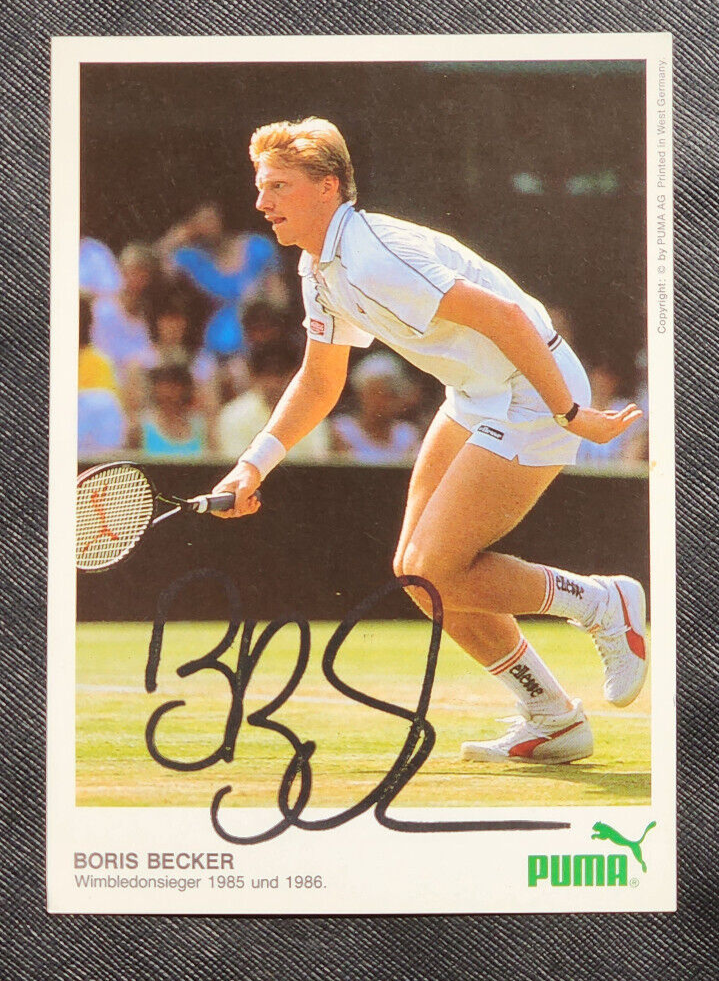 Puma Boris Boris Tenis Boris Becker Autographed Hand Signed Vintage German  PUMA Postcard Tennis Pro
