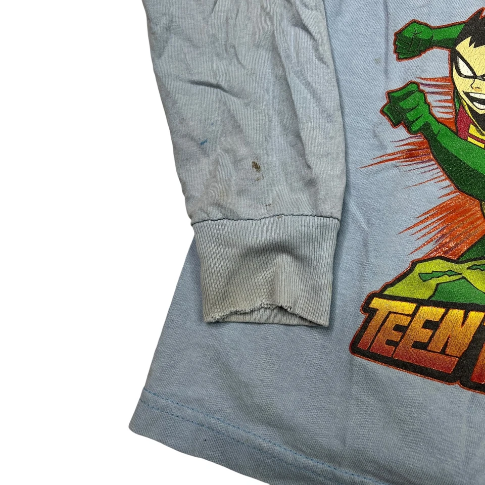 Vintage 00s Teen Titans Comics Long Sleeve Tee T-Shirt FLAW Blue Youth Small - Image 4 of 4