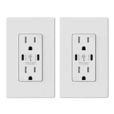 ELEGRP 15 Amp 30-Watt Dual Type C USB Wall Charger w/ Duplex Outlet