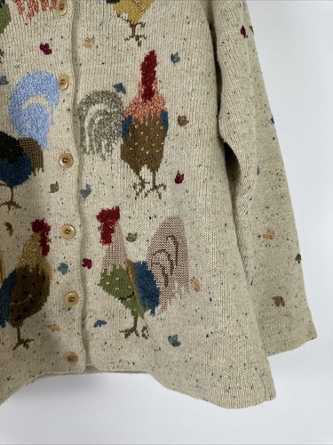 Vintage Eagle’s Eye Rooster Chicken Cardigan Sweater Country Farm Women’s Medium - Picture 4 of 13