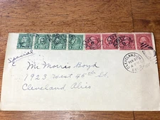 Rare Washington Red 2 Cent Postage Stamps Connected & 1 Franklin Green on Letter