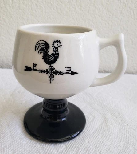 VTG Caribe Puerto Rico Espresso Cup Black Footed White Mug Compass Rooster USA