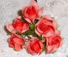 ROSE millinery Vintage style 6 silk PEACH fabric flowers pick ALEXANDER dolls