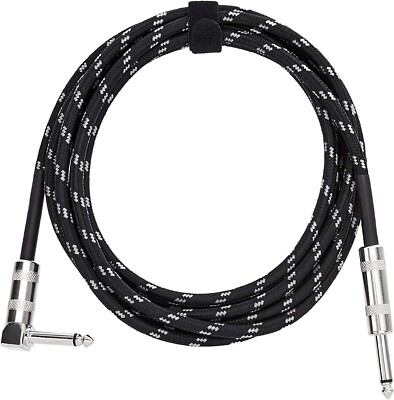 Amazon Basics 1/4 Inch Tweed Cloth Jacket Right-Angle Instrument Cable - 10 Foot