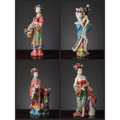 Chinese Ladies Adornment Piece Handmade Ceramic Figure Sculpture Four Beauties