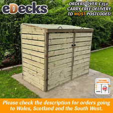 Deluxe Double Slatted Wheelie Bin Store Pressure Treated Timber Exterior