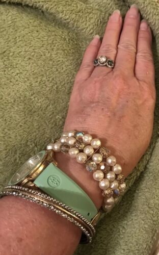 Vintage Faux Pearl &  Aurora Borealis Beads 3 Row… - image 1