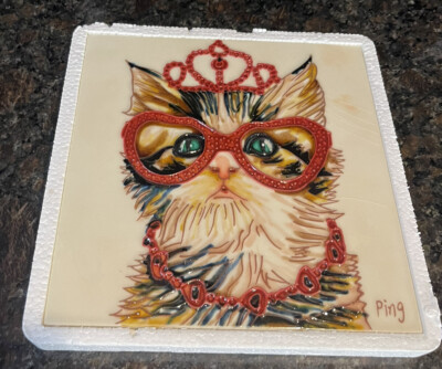 Ceramic Tile Art By Continental Art Center Inc. Glamour Queen Kitty Cat 7/34'' Sq
