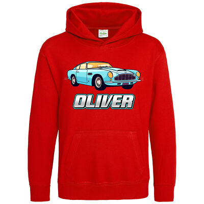 Personalisierter Oldtimer Sportwagen Hoodie für Jungen Geburtstag Ihn Wunschname Blau...