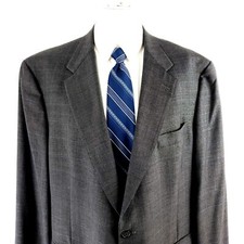 Hart Schaffner Marx Wool Gold Trumpeter 2 Button Blazer 46L Gray Windowpane Blue
