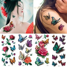 3D Temporary Tattoos for Women Body Art Tattoo Stickers Butterfly Flower Tatoo