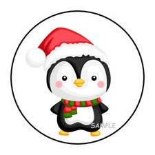 30 CHRISTMAS ENVELOPE SEALS LABELS STICKERS 1.5" ROUND BABY PENGUIN