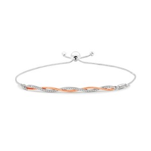 Authentic DeCarat 1/10 CTW Lab Grown Diamond Twist Bolo Bracelet Two Tone Rose Gold Plated