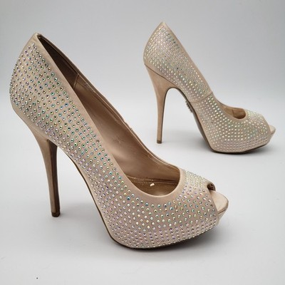 Jennifer Lopez Jlo Stiletto Heels Womens 7 Cream Beige Rhinestones Sparkles