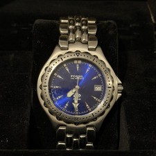 Fossil Blue AM-3067 Diver Watch Blue Dial Stainless Steel Bracelet 50m‎ New Batt Fossil Blue 40mm Men main image 3