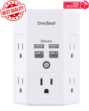 5 Outlet Extender Surge Protector Multi Plug Wall Adapter USB Charger Ports with