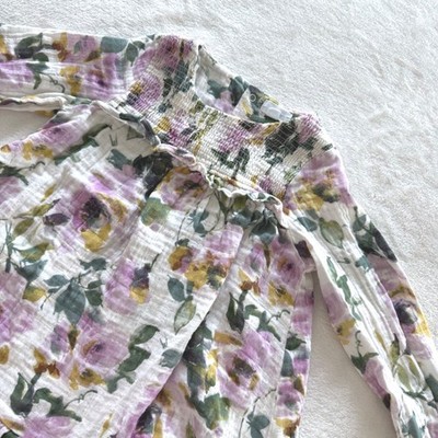Angel Dear Girls 4T Organic Cotton Muslin Floral Smocked Long Sleeve Dress Boho