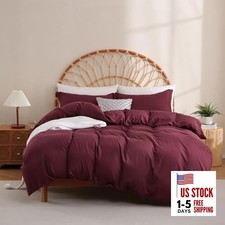 Duvet Cover Set Size, 3 Piece Duvet Cover with Pillow Shams, Queen Burgundy