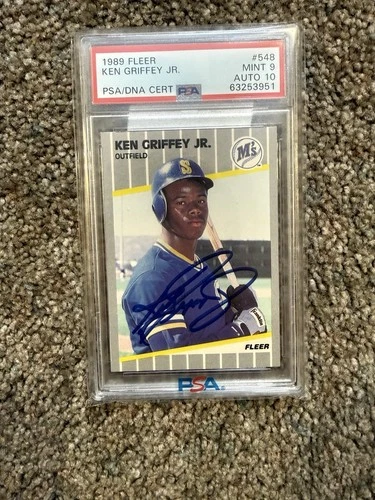 1989 Fleer #548 Ken Griffey Jr. RC Rookie On Card PSA 9 Auto 10 MINT