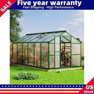  8x12 FT Greenhouse for Outdoors Aluminum Greenhouse with Quick Setup Structure