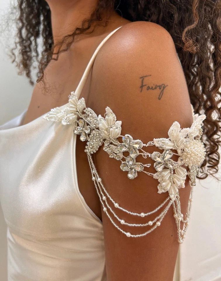 Wedding Dress Add On Shoulder Jewelry Rhinestone Crystal - Image 2 of 4
