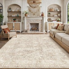 8x10 Beige Washable Area Rug for Living Room Bedroom Neutral Soft Non Slip Ru...