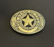 Vintage State Of Texas Star Gold Tone Belt Buckle