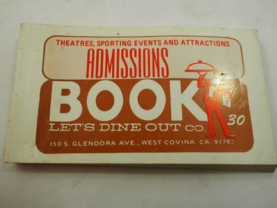 Lets Dine out Theatres,Sporting and Events Admissions California 1973