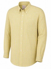 Brooks Brothers Men Shirt Yellow Micro-Check Size 16 Traditional Fit Long Sleeve