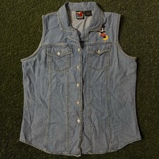 Mickey Unlimited Disney Embroidered Mickey Mouse Denim Sleeveless Shirt Size L