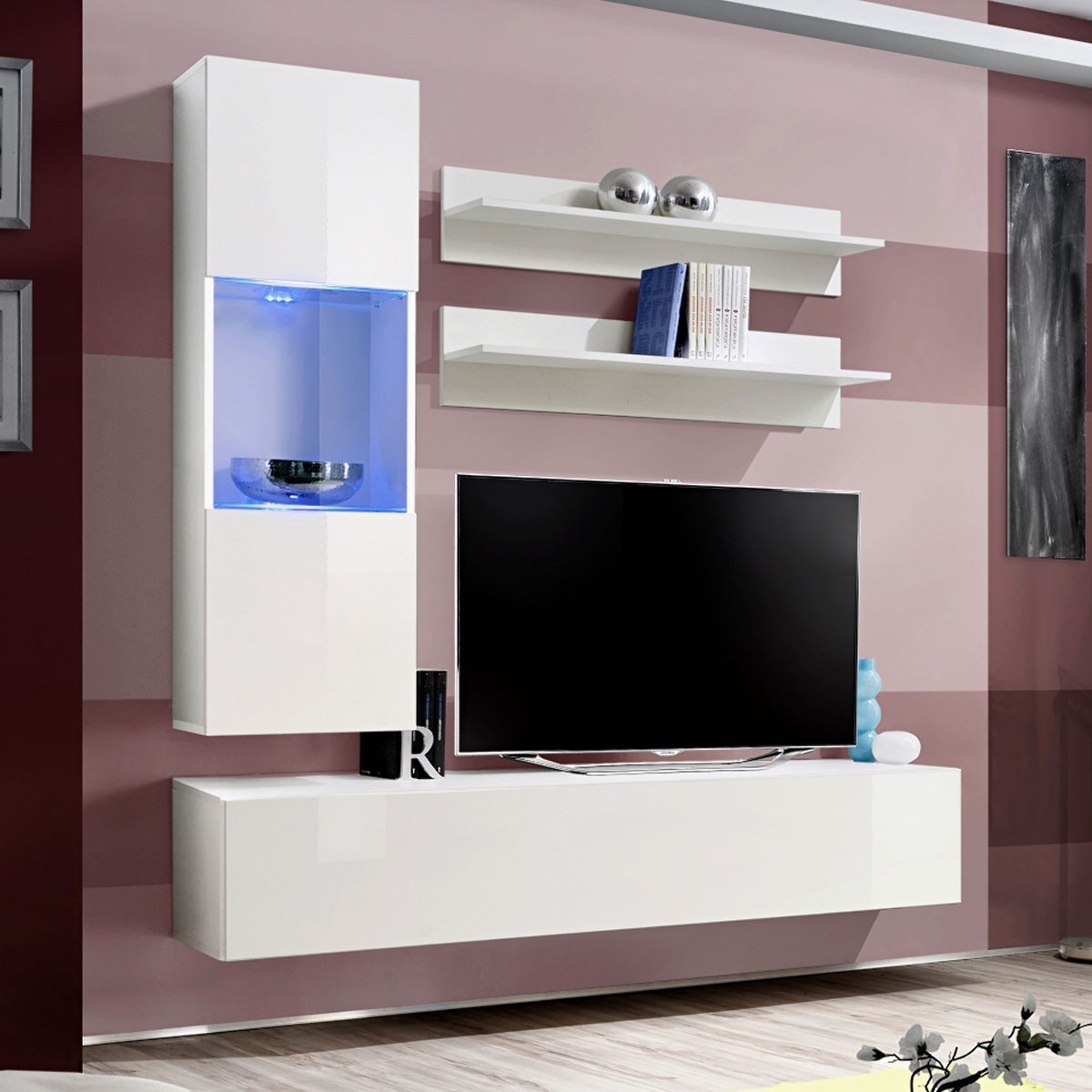Meuble TV laqué blanc Fly H3 de 170cm au design minimaliste chic