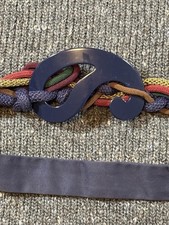 Vintage Carolyn Tanner Designs Rope Belt Adjustable One Size Navy With Gold