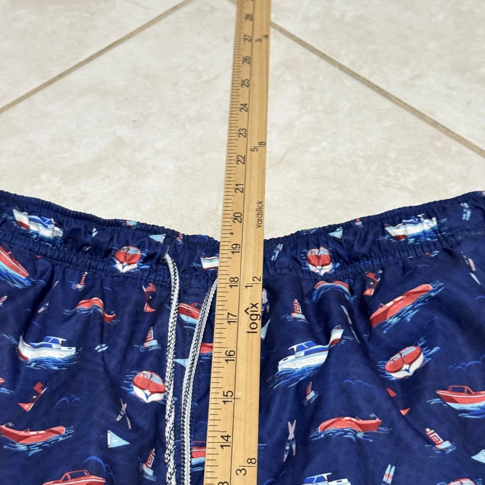 Peter Millar Swim Trunks Mens Large Navy Boating Ski Print Mesh Liner Drawstring - Image 3 of 4