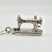 Vintage 925 Sterling Silber Eule Nähmaschine Anhänger