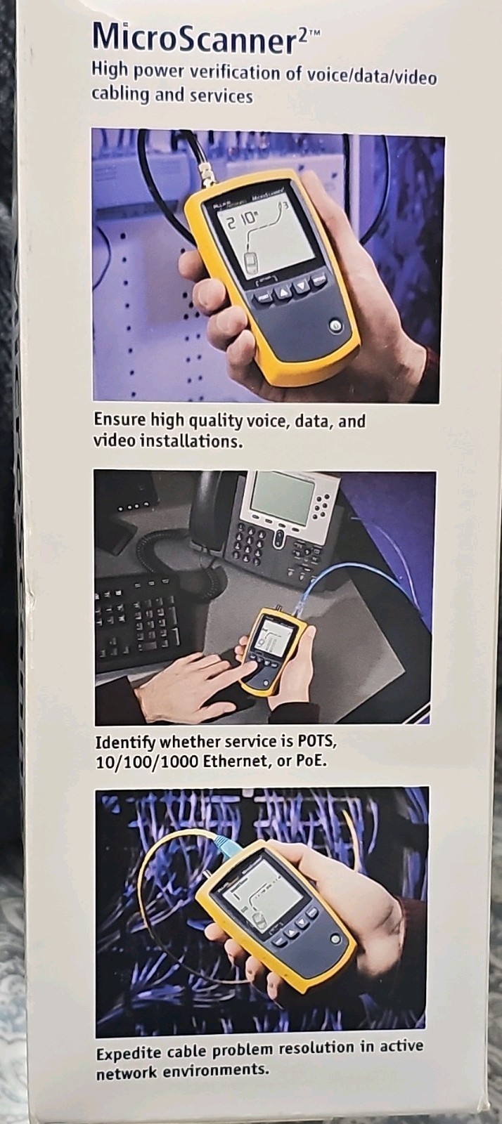 Fluke Networks MicroScanner2 MS2-100 케이블 검증기 테스터 RJ11 RJ45 F-동축 케이블 4