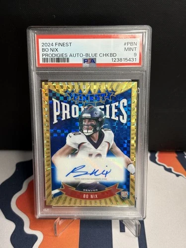 2024 Topps Finest - Prodigies Auto Bo Nix #P-BN Blue Checkerboard /99 PSA 9 RC