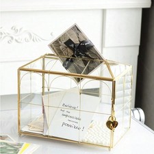 Gold Glass Wedding Card Box With Slot, 10.2 X 5.9 X 7.9 Inches Handmade-FGQA