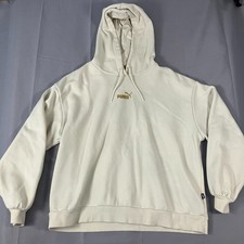 Puma Essentials Hoodie Womens Large Cream Beige Pullover Sweatshirt Logo