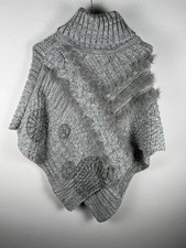 Desigual Einheitsgröße grau Strick Poncho Cape Wolle Alpaka Mischung Kragen