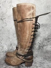 Freebird Coal Taupe Brown Leather Lace Up Knee High Boots Women’s US 9