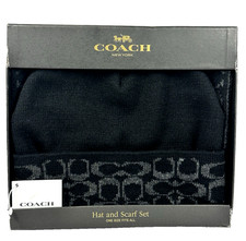 Coach New York Hat Scarf Set Signature C Knit Beanie Gift Box NWT