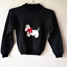 50s Vintage Kids Sweater Made in USA Girls Medium Knit Dog Pullover
